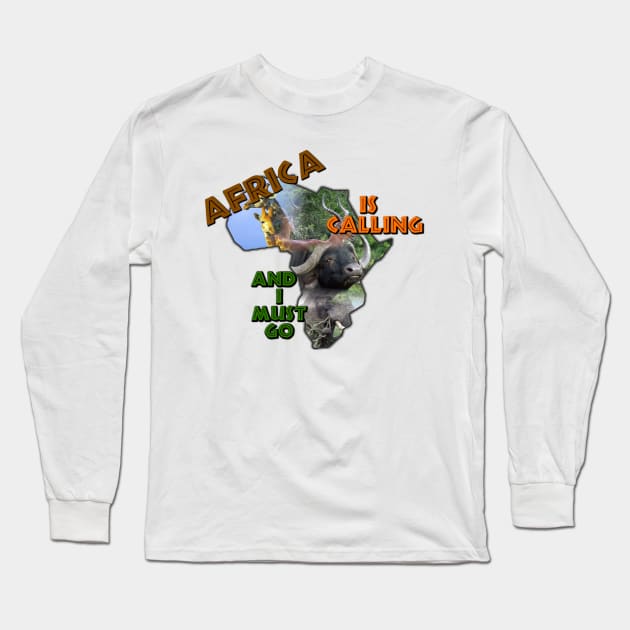 Africa Is Calling Wildlife Continent Collage Long Sleeve T-Shirt by PathblazerStudios